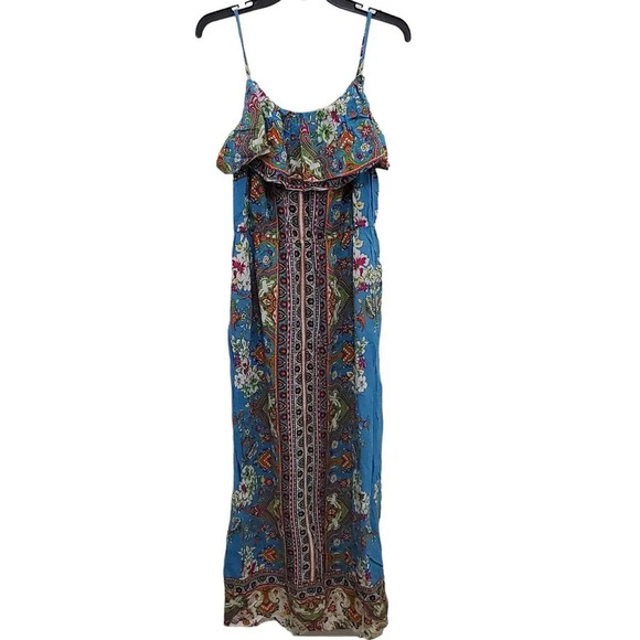 I.N Studio Woman's Multicolor Boho‎ Paisley Ruffle Long Maxi Dress Plus Size 14 - Picture 1 of 6